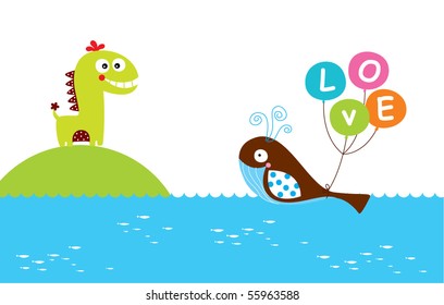 whale loves dinosaur