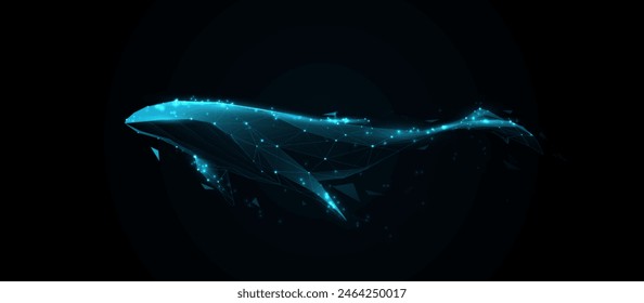 Whale. Low polygonal, wireframe, linear and mesh illustration