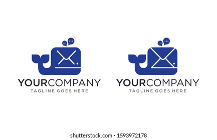Whale with mail icon for logo design concept