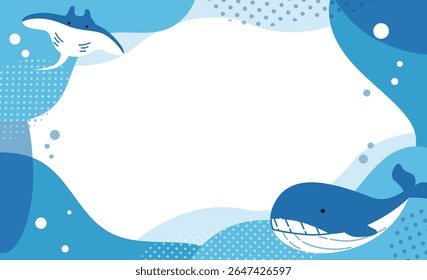 Whale and manta ocean illustration frame background material