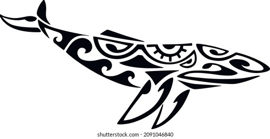 Whale in Maori Polynesian style. Tattoo sketch.