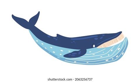 Whale, Marine Life Animal, Underwater Blue Whale, Sea Animal Icon for Sticker, Baby Shower, Book. Aquatic Creature, Cute Narwhal Isolated on White Background Cartoon Vector Illustration, Clip Art