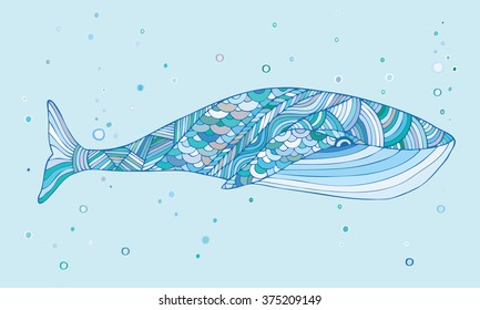 Whale mascot. Illustration in ethnic, tribal, boho style. Boho print. Trendy hipster print 