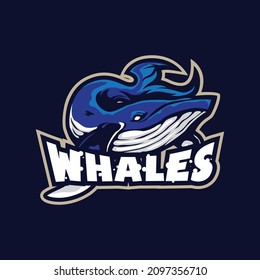 Whale Mascot Logo Design Vector With Modern Illustration Concept Style For Badge, Emblem And T Shirt Printing. Whale Illustration.