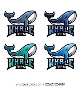 Whale mascot logo design vector with modern illustration concept style for badge, emblem and tshirt printing. modern whale shield logo illustration for sport, gamer, streamer and esport team.Whale mas