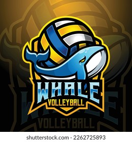 Vector de diseño del logo del equipo de voleibol de mascota de ballena con el moderno estilo de concepto de ilustración para la impresión de insignias, emblemas y camisetas. ilustración de logotipo para el equipo de deportes, gamer, streamer, liga y deporte.Ballena