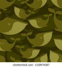 Whale military pattern. mammal under water clothing texture. Army background. Protective soldier ornament. Vector illustration

