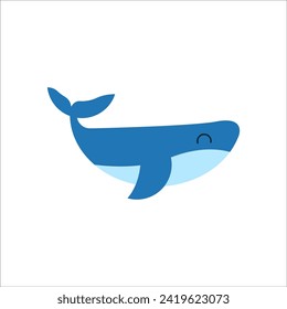 Whale minimalist simple colour vector logo illustration. Whale cartoon. Blue Whale. Isolated whales drawing on white background