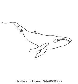 Whale minimalistic art. Continuous line art one linear artwork drawing style fish illustration.