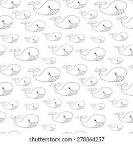 Whale monochrome line seamless pattern