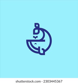 whale monoline logo vector design