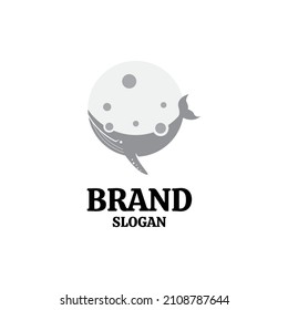 Whale and moon logo design template