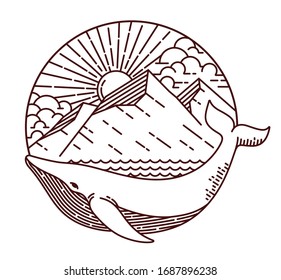 Whale and mountain line illustration