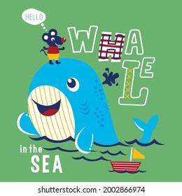 whale and mouse on the sea funny animal cartoon
