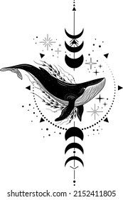 Whale. Mystical whale. Poster. Vector graphics.