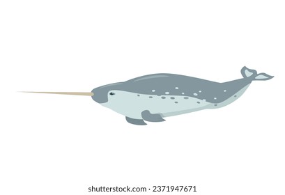 Whale Narwhal icon. Ocean aquatic mammal animal. Sea whale Narwhal. Nature Vector flat or cartoon illustration isolated on white background.