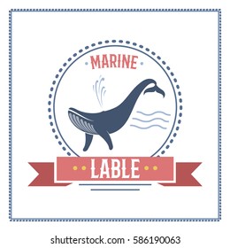 Whale nautical and marine sailing themed label vector.