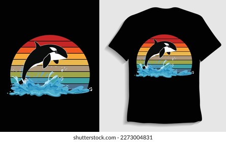 Whale nautical theme retro vintage color t-shirt design