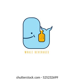 whale with negative space bottle vector design template