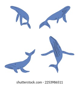 Whale, ocean aniaml. Sealife in Scandinavian style on a white background. Great for poster, card, apparel print. Vector illustration