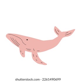 Whale, ocean aniaml. Sealife in Scandinavian style on a white background. Great for poster, card, apparel print. Vector illustration