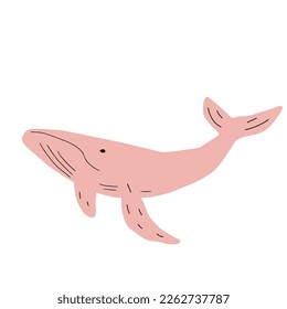 Whale, ocean aniaml. Sealife in Scandinavian style on a white background. Great for poster, card, apparel print. Vector illustration