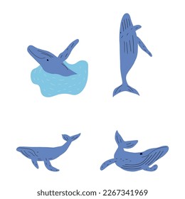 Whale, ocean aniaml. Sealife in Scandinavian style on a white background. Great for poster, card, apparel print. Vector illustration