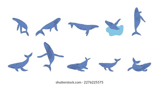 Whale, ocean animal. Sealife in Scandinavian style on a white background. Great for poster, card, apparel print. Vector illustration