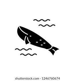 Whale in the ocean black icon, vector sign on isolated background. Whale in the ocean concept symbol, illustration 
