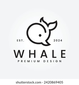 whale ocean line art logo vector minimalist illustration design, sea whale logo design