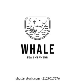 whale ocean lunar star night minimalist logo vector illustration design