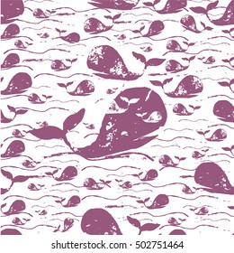 Whale, ocean vector seamless texture pattern. Seamless pattern can be used for wallpaper, pattern fills, web page background, surface textures.