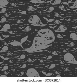Whale, ocean vector seamless texture pattern. Seamless pattern can be used for wallpaper, pattern fills, web page background, surface textures.