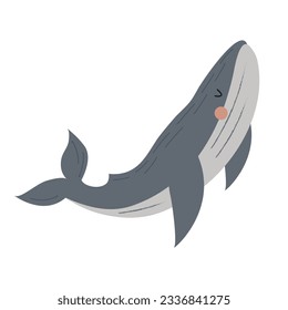 Сute whale. Oceanic animal. Mammal. Vector illustration in flat style. White isolated background.