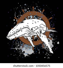 whale on the background of the helm. vector illustration