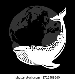 Wale auf dem Hintergrund des Planeten Erde. Vektorgrafik, flach