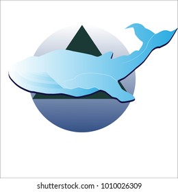 Whale on blue circle. Vector whale