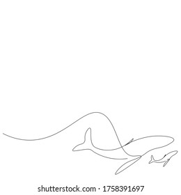Whale on sea line drawing, vector illustration
