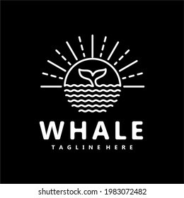 Whale on the Sea Sunshine monoline illustration Logo Design