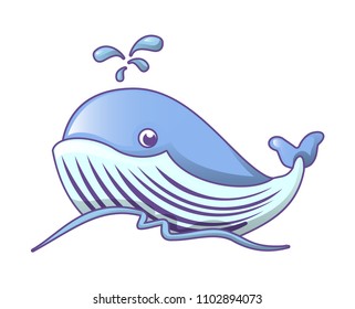 Whale on sea waves icon. Cartoon of whale on sea waves vector icon for web design isolated on white background