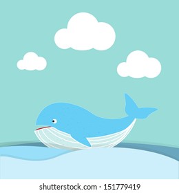 Whale On Summer Background,Vector Illustration