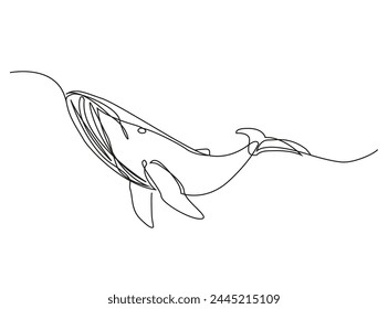 Whale in one line art drawing. Modern trend vector illustration