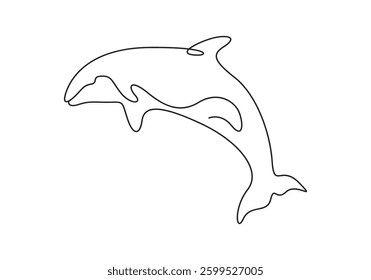 Whale one line drawing art. Sperm whale linear animal. Single continuous line drawing whale. Vector illustration