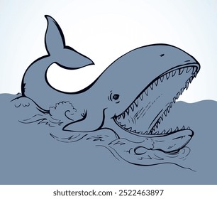 Whale with open mouth. Vector drawing