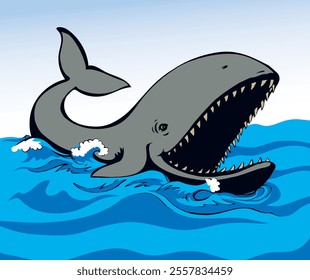 Whale with open mouth. Vector drawing