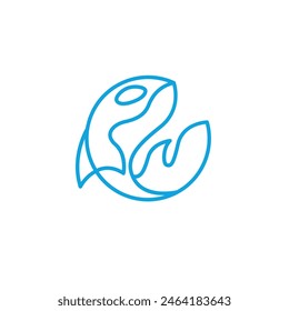 whale orca icon logo design with line art vector illustration