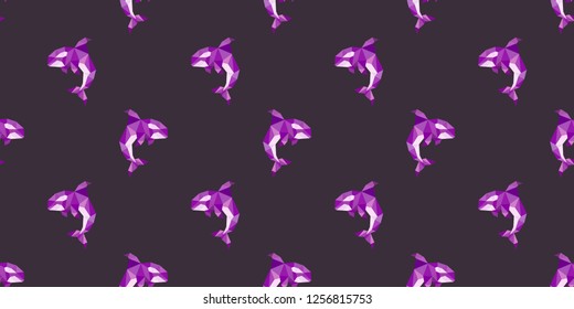 Whale orca pattern polygonal style seamless pattern
