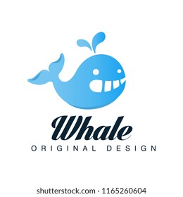 Whale original design,logo template with blue whale can be used for brand identity, travel agency, shipping company, seafood market, pool vector Illustration