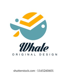 Whale original design,logo template can be used for brand identity, travel agency, shipping company, seafood market, pool vector Illustration