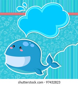 whale over seamless doodle pattern and other design elements (the pattern can be used separately)